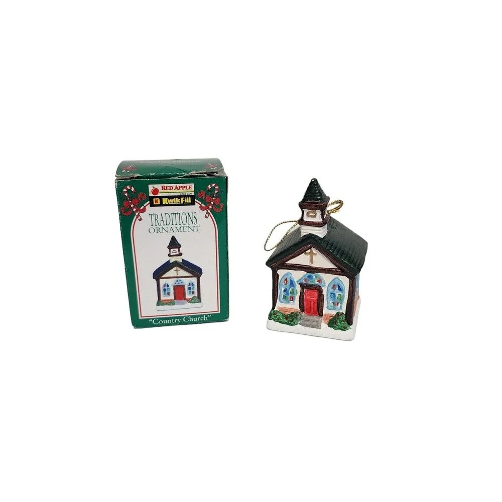 Red Apple Traditions Country Church‎ Ceramic Ornament with Box